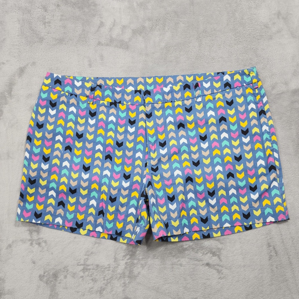 Modbe Shorts Womens 14 Blue Chevron Print Chino Twill Stretch Casual Summer
